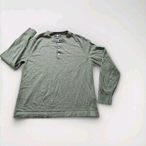 BR Banana Republic Sweater Mens L Khaki LS Henley Merino Wool Classic Cottagcore
